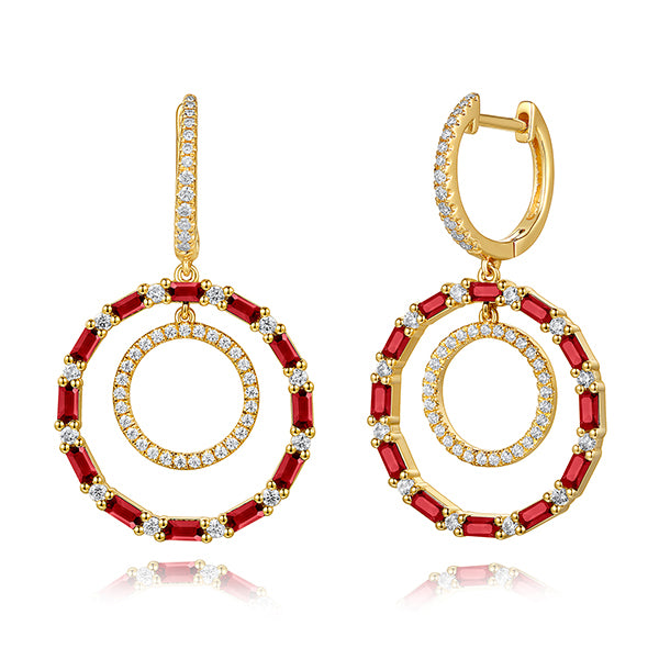 1.59 Carat Natural Ruby & Diamond Earrings G SI 14K Yellow Gold