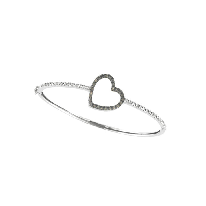 Champagne Diamond Heart Bangle  14K White   Gold (1 Ctw)