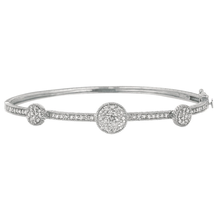 3 Round Discs Diamond Bangle 14K White  Gold (1.02 Ctw)