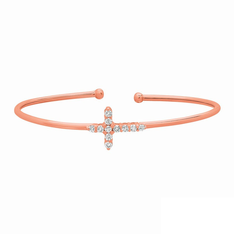 Diamond Cross Bangle 14K Rose  Gold (0.54 Ctw)