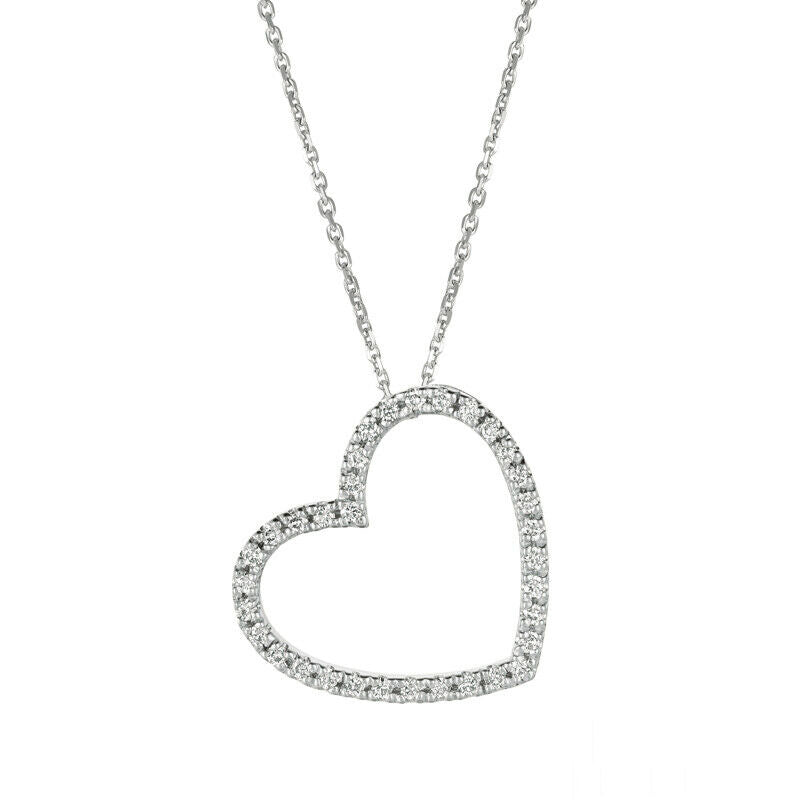 0.40 Carat Natural Diamond Heart Necklace G SI 14K White Gold 18'' chain