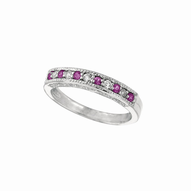 ROSE SAPPHIRE AND DIAMOND RING, 14K WHITE GOLD STACKABLE 14K GOLD (0.3 CTW)