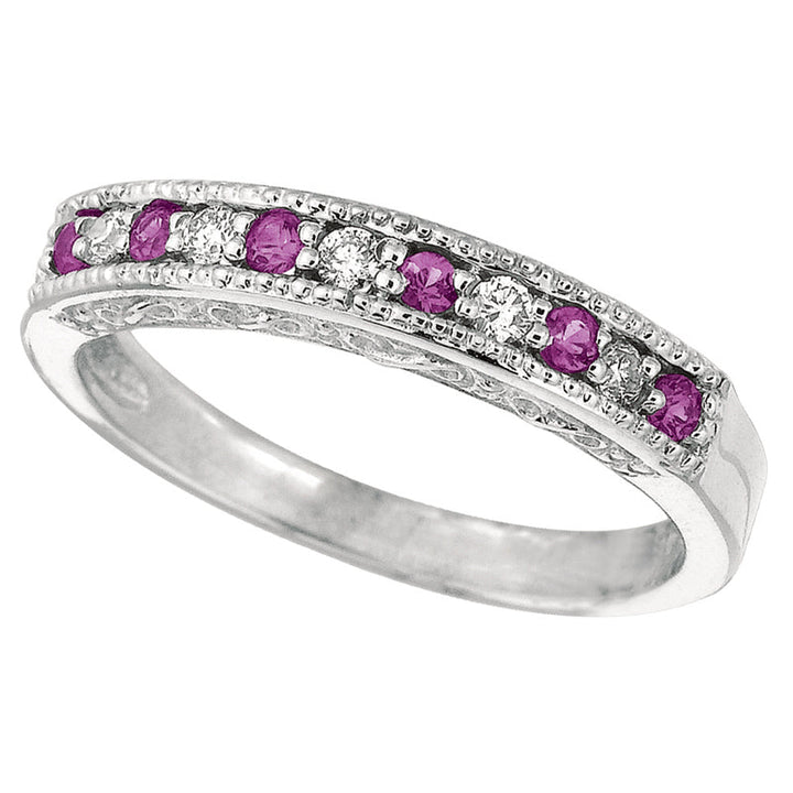 Rose Sapphire And Diamond Ring, 14K White Gold Stackable 14K White  Gold (0.3 Ctw)