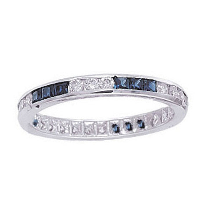 Sapphire And Diamond Eternity Band 14K White  Gold (1.06 Ctw)