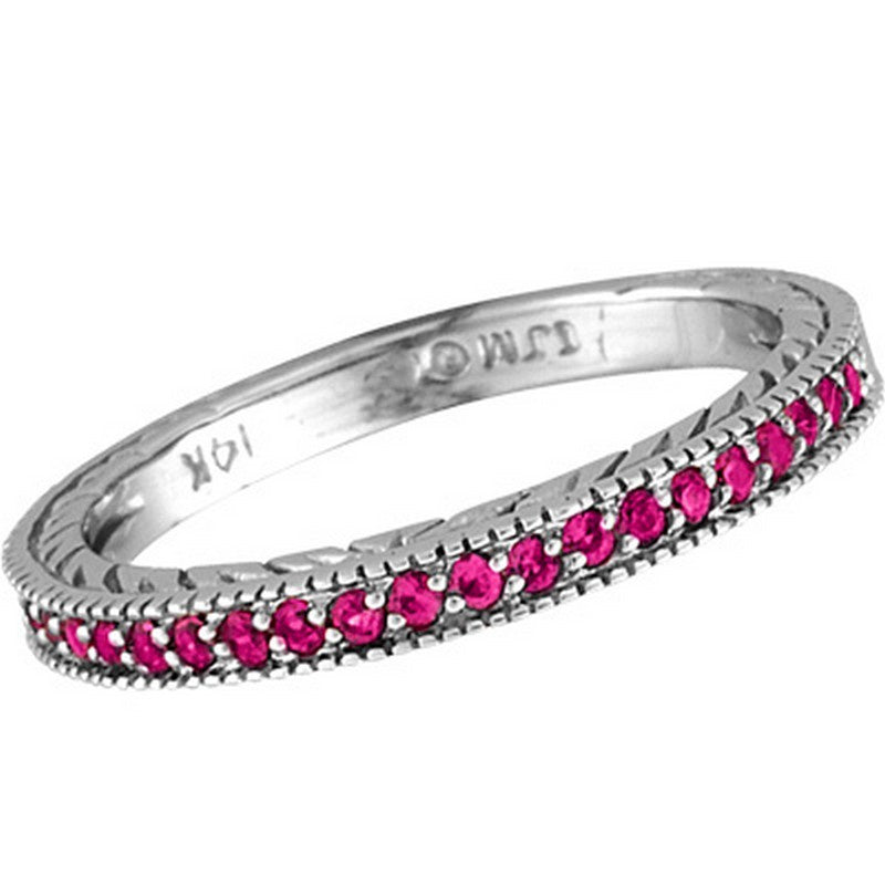 Rose Sapphire Stack Stackable Band Guard Ring 14K White  Gold (0.26 Ctw)