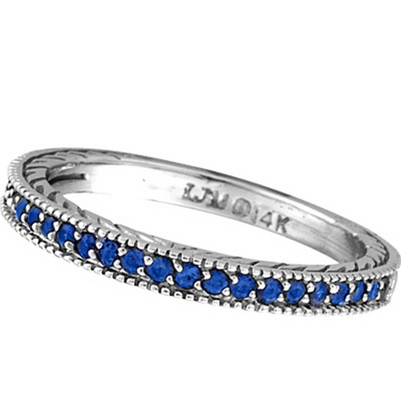 Sapphire Stack Stackable Band Guard Ring 14K White  Gold (0.25 Ctw)