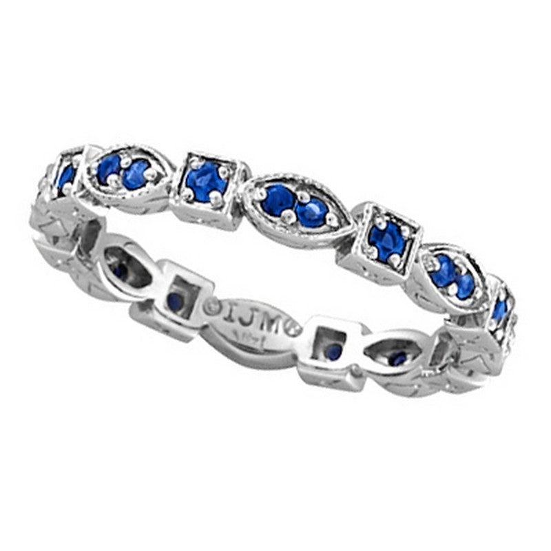 Blue Sapphire Eternity Stack Band Ring 14K White  Gold (0.47 Ctw)