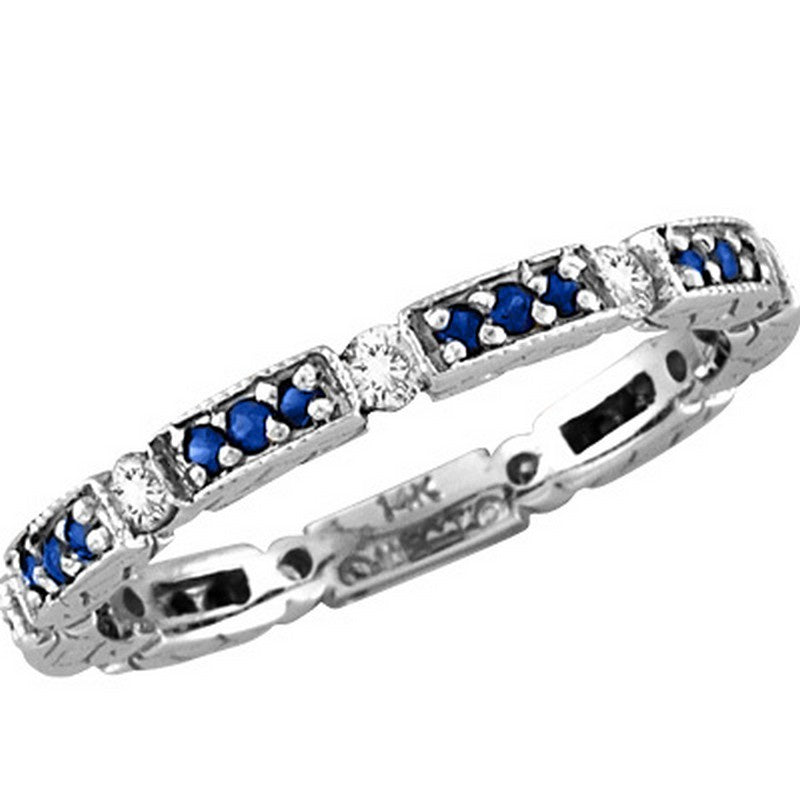 DIAMOND AND BLUE SAPPHIRE RING BAND 14K GOLD (0.5 CTW)