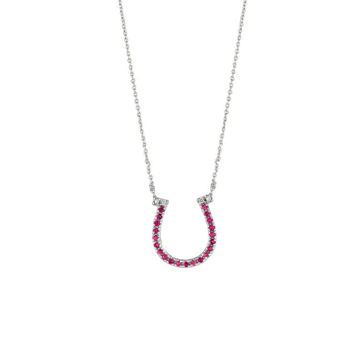 Rose Sapphire Horseshoe Pendant Necklace 14K White  Gold (0.25 Ctw)