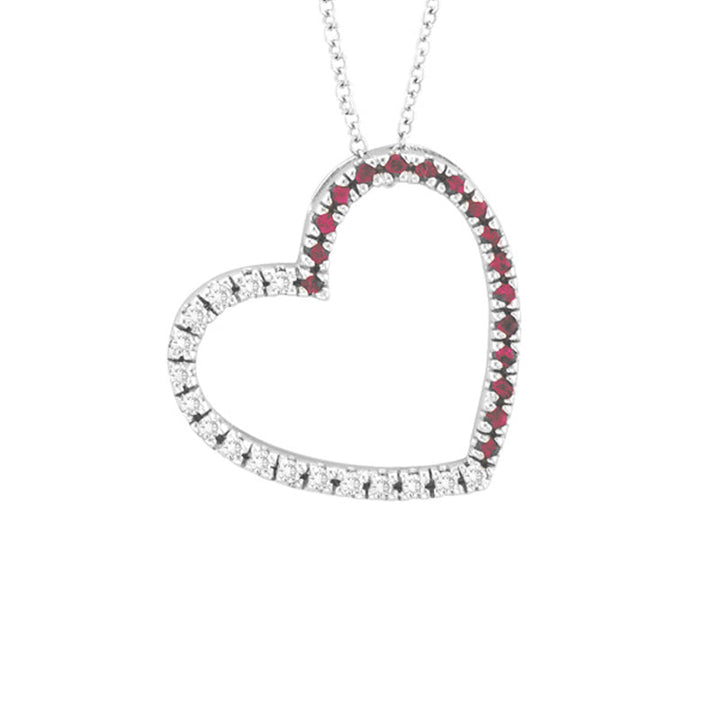 Diamond & Rose Sapphire Heart Pendant Necklace 14K White  Gold (0.4 Ctw)