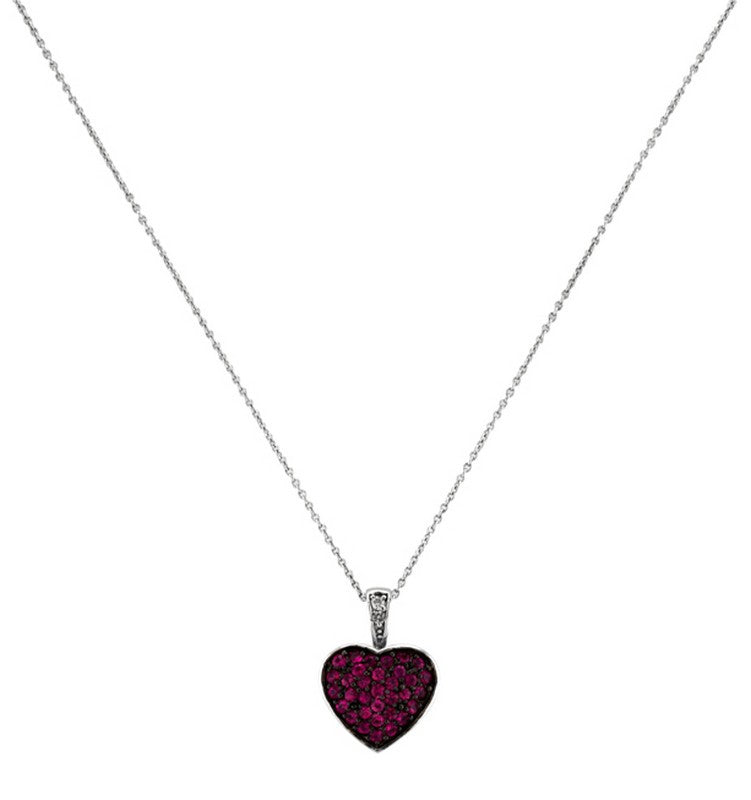 Diamond & Rose Sapphire Medium Heart Necklace 14K White Gold (0.82 Ctw)