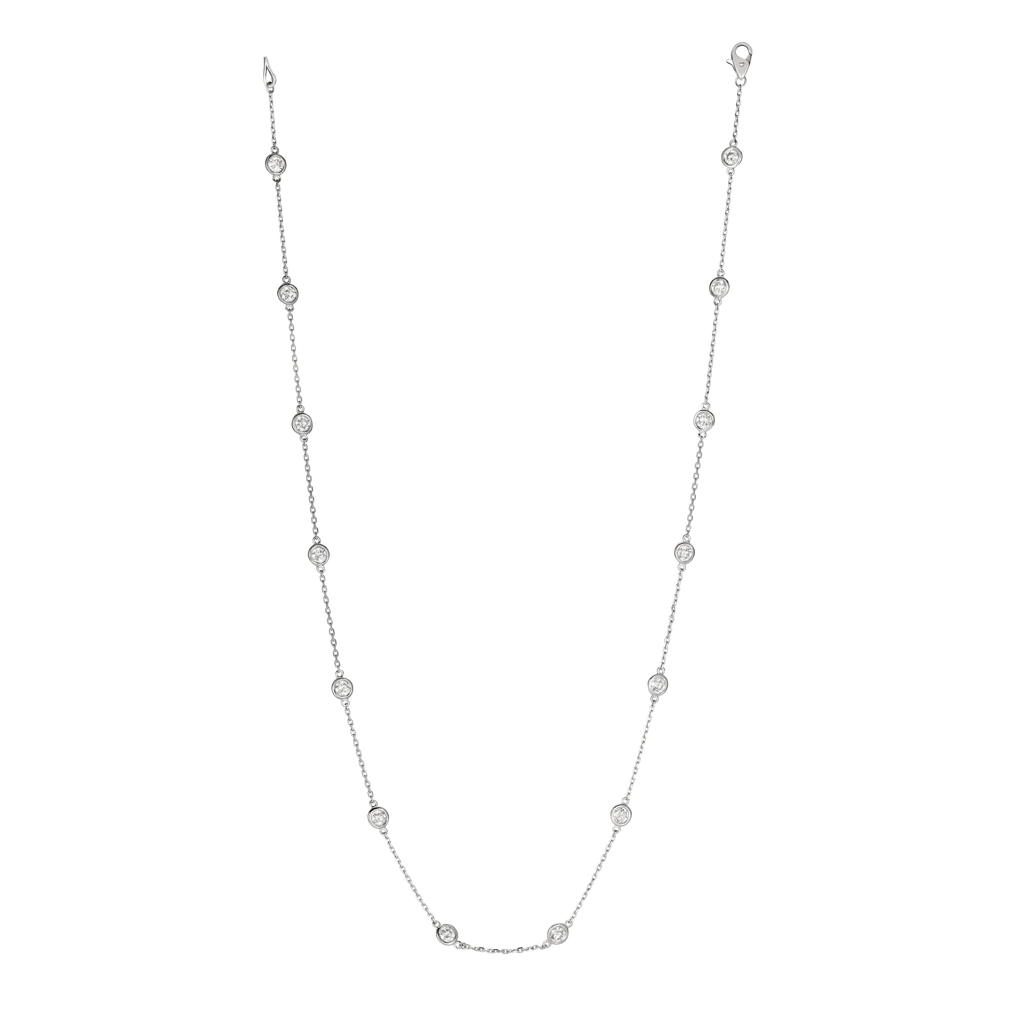 1.50 Carat Diamond by the Yard Necklace G SI 14K White Gold 14 stones 18 inches