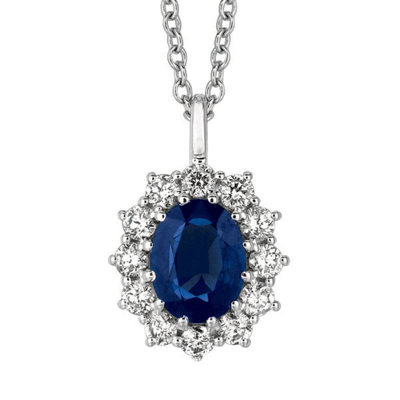 3.50 Carat Natural Sapphire and Diamond Necklace Pendant 14K White Gold 18''