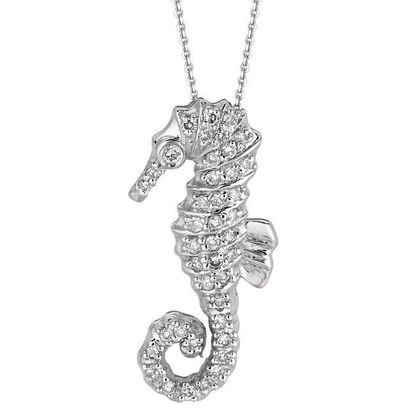 0.30 Carat Natural Diamond Seahorse Necklace Pendant 14K White Gold 18'' chain