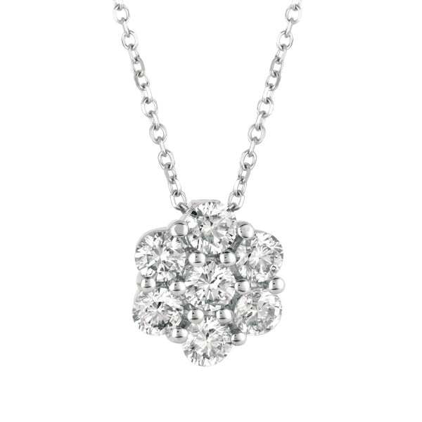 0.50 Carat Natural Diamond Flower Necklace 14K White Gold G SI 18 inches chain