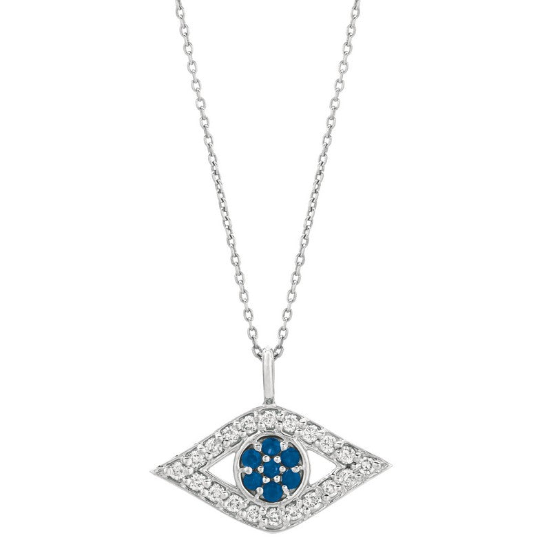 Diamond & Sapphire Eye Necklace 14K White Gold (0.52 Ctw)