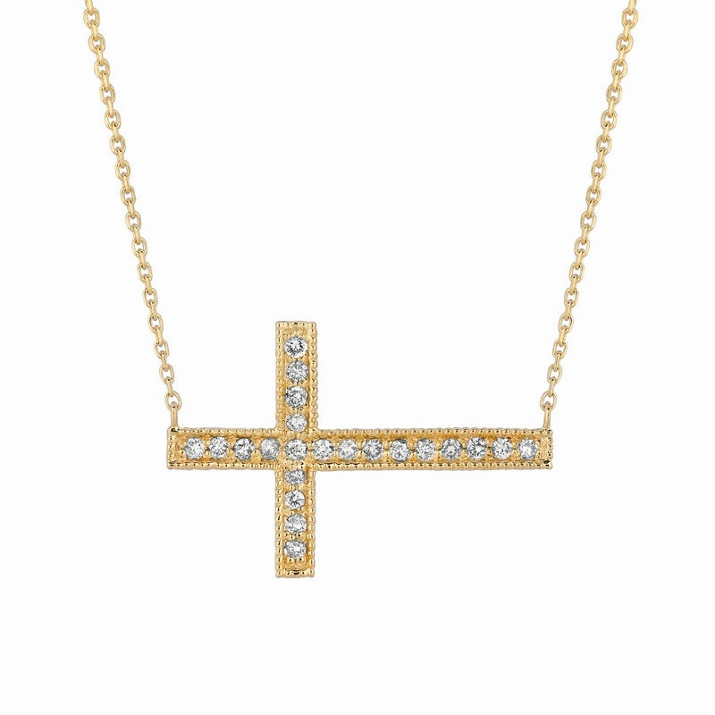 DIAMOND SIDEWAY CROSS NECKLACE 14K GOLD (0.31 CTW)