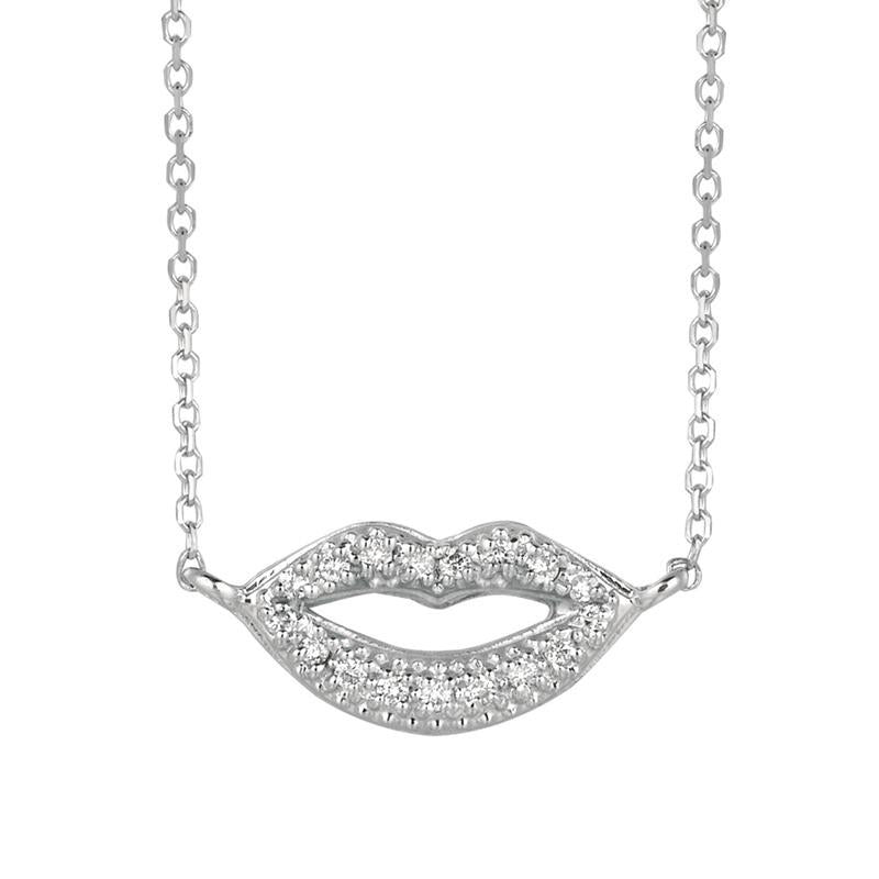 0.09 Carat Natural Diamond Lips Necklace 14K White Gold G SI