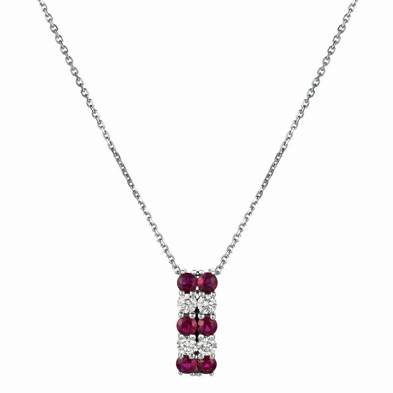 RUBY & DIAMOND 2 ROWS NECKLACE 14K GOLD (1.3 CTW)