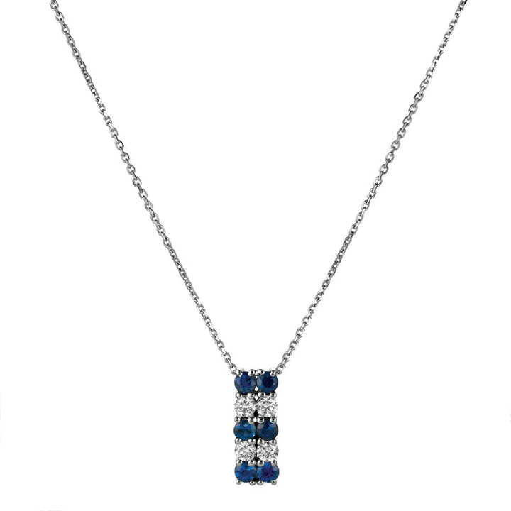 Sapphire & Diamond 2 Rows Necklace 14K White Gold (1.3 Ctw)