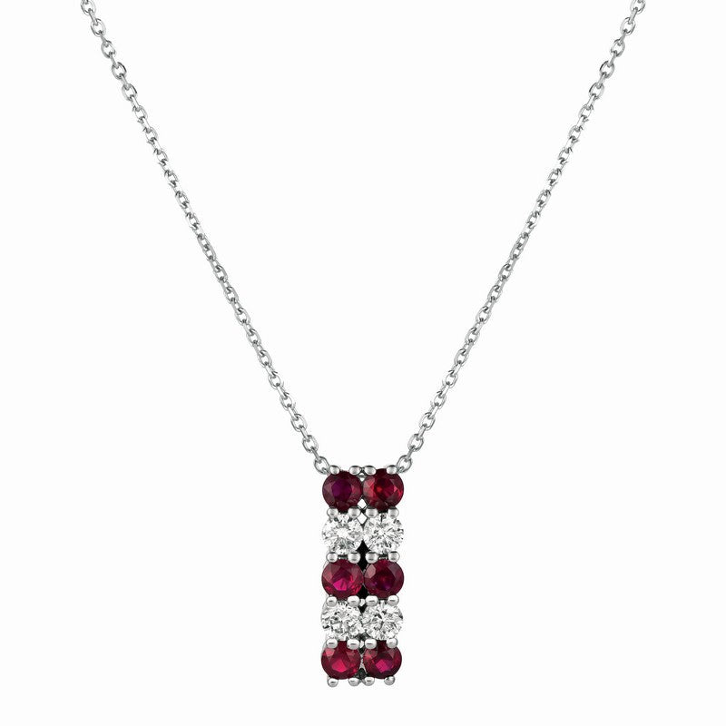 RUBY & DIAMOND 2 ROWS NECKLACE 14K GOLD (2.18 CTW)