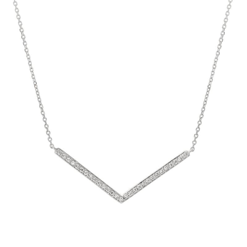 0.25 Carat Natural Diamond Open V Necklace 14K White Gold