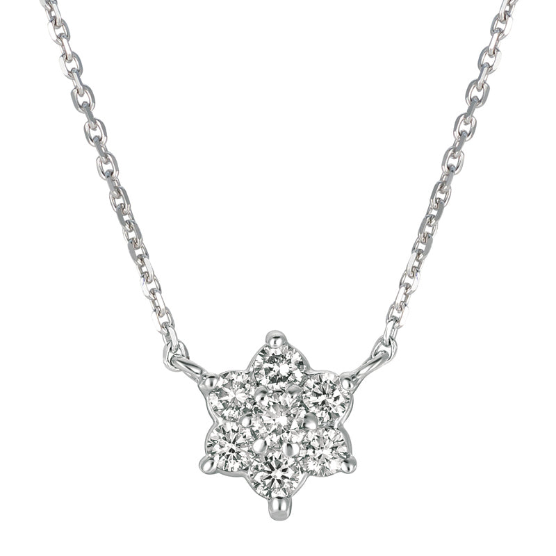 0.50 Carat Natural Diamond Flower Necklace 14K White Gold G SI