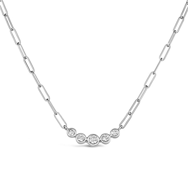 0.33 Carat Natural Diamond Bezel Paper Clip Necklace 14K White Gold 18''