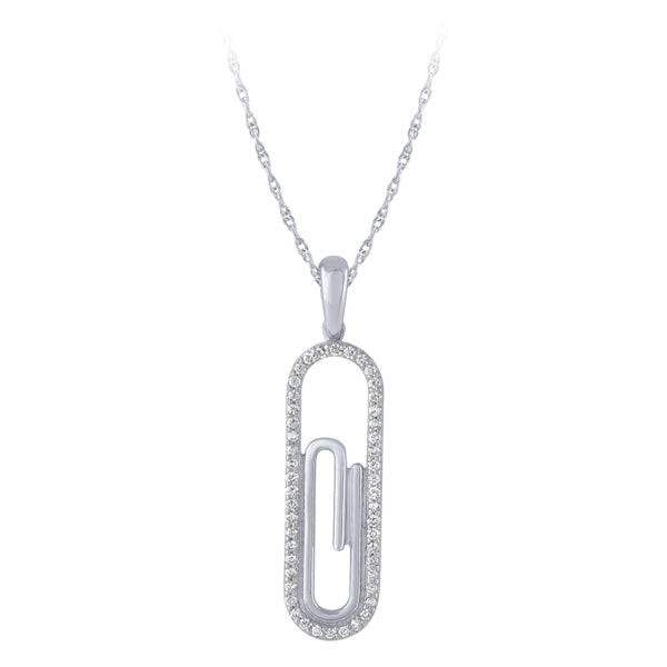 0.20 Carat Natural Diamond Paper Clip Necklace Pendant 14K White Gold 18''