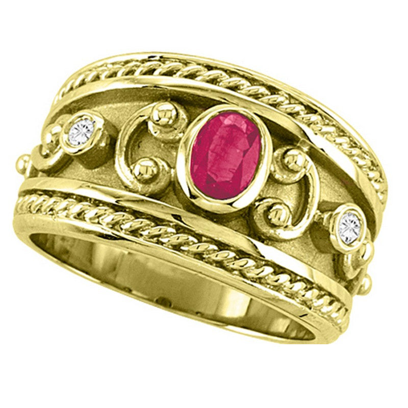 Byzantine Ruby & Diamond Ring 14K Yellow  Gold (0.73 Ctw)