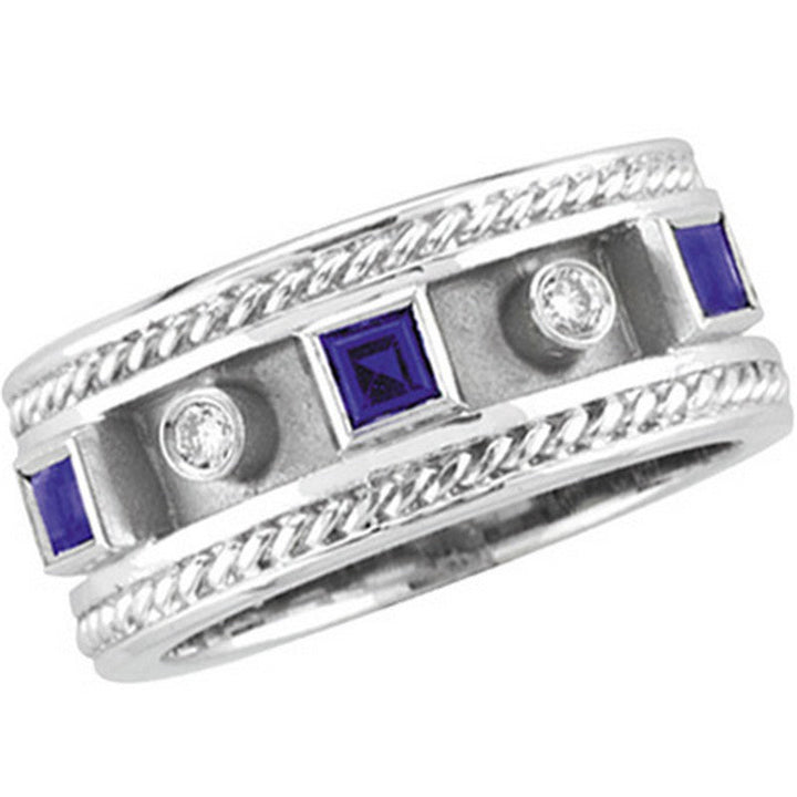 Antique Style Sapphire & Diamond Ring, 14K White Gold 14K White  Gold (0.63 Ctw)