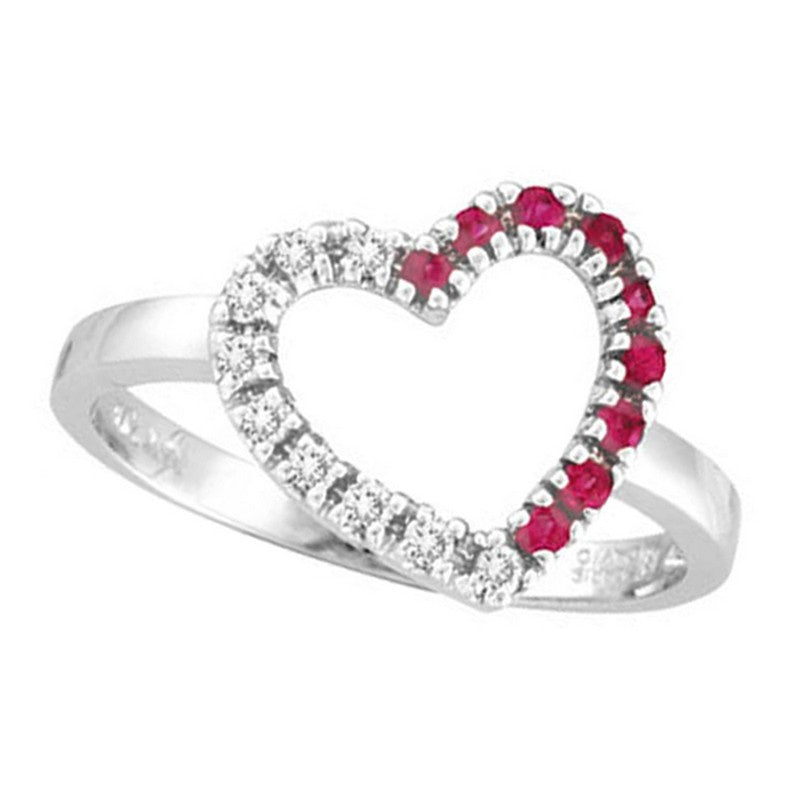 Diamond & Rose Sapphire Heart Ring 14K White  Gold (0.27 Ctw)