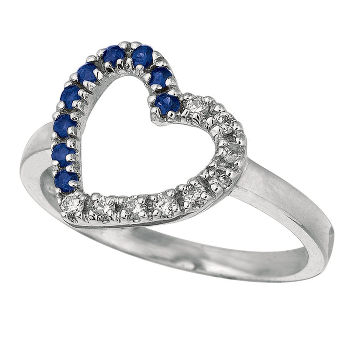 Diamond & Sapphire Heart Ring 14K White  Gold (0.26 Ctw)