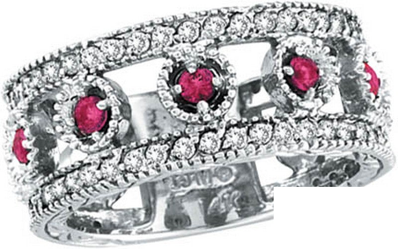 Rose Sapphire And Diamond Ring Band 14K White  Gold (0.72 Ctw)