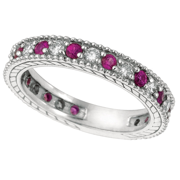Diamond And Rose Sapphire Ring Band 14K White  Gold (1.01 Ctw)