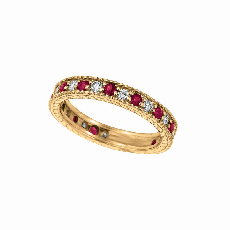 Diamond And Ruby Ring Band 14K Yellow Gold (1.08 Ctw)