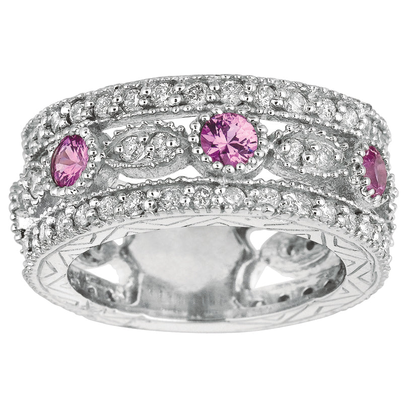 Rose Sapphire & Diamond Eternity Ring 14K White Gold (2.14Ctw)