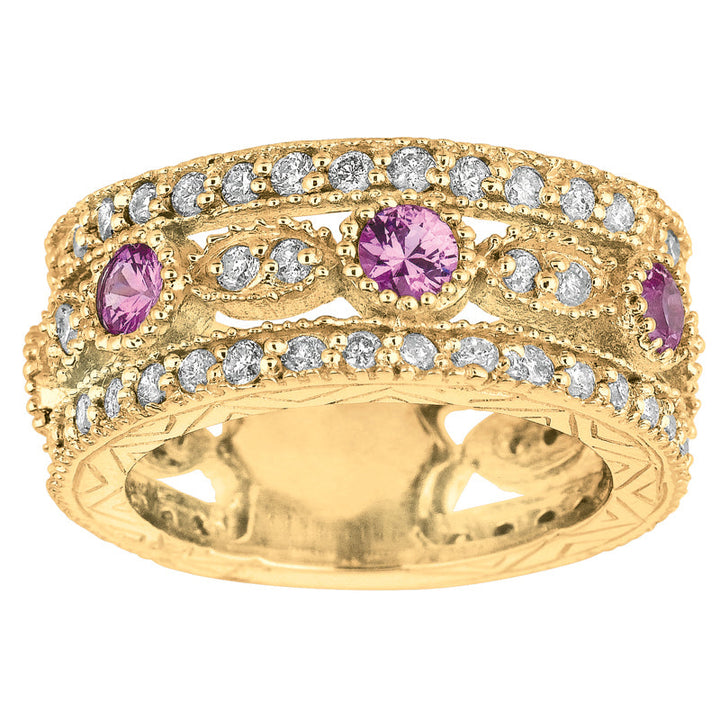 Rose Sapphire & Diamond Eternity Ring 14K Yellow Gold (2.14 Ctw)