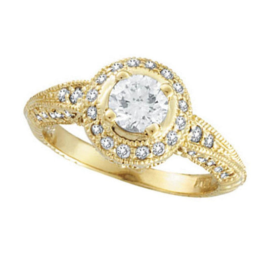 ANTIQUE STYLE DIAMOND ENGAGEMENT RING YELLOW GOLD 14K GOLD (1.08 CTW)