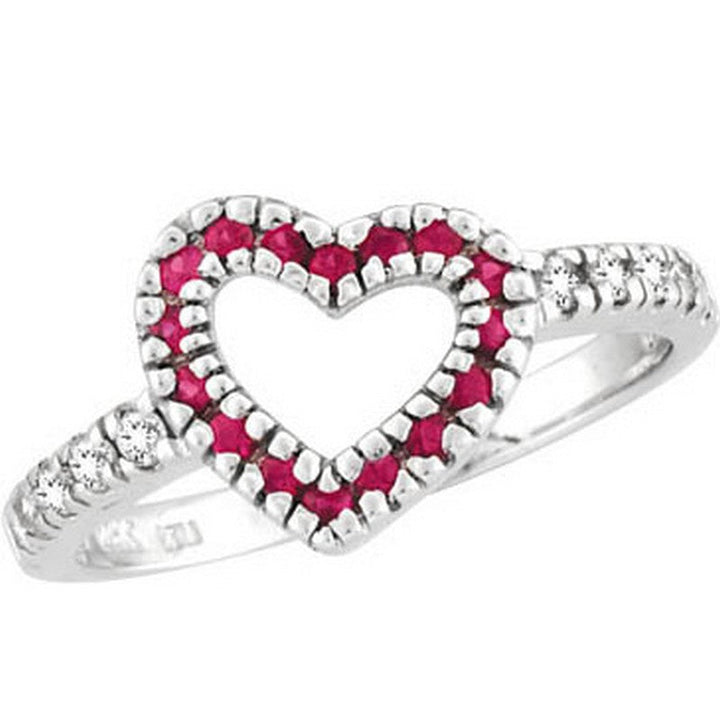 Rose Sapphire & Diamond Heart Ring 14K White  Gold (0.44 Ctw)