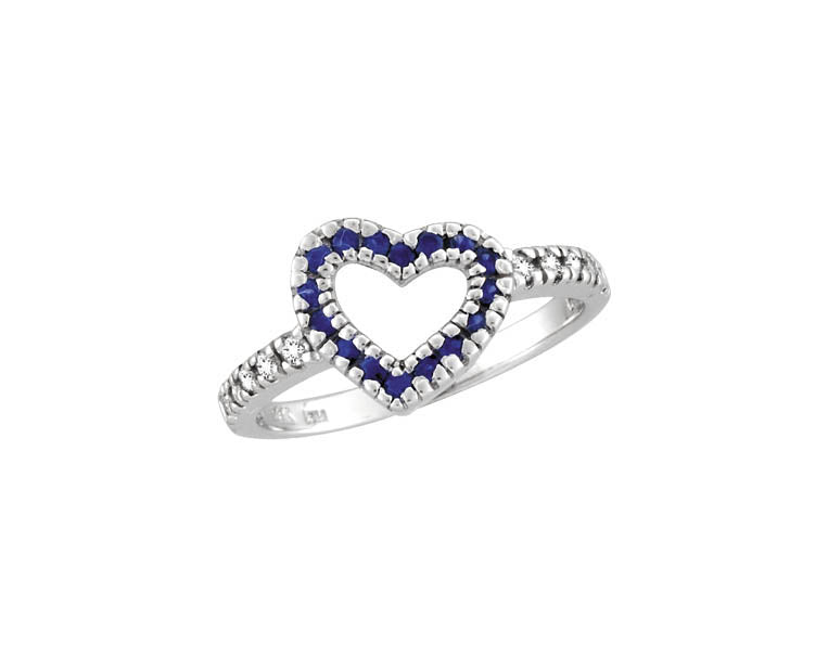 Sapphire & Diamond Heart Ring 14K White  Gold (0.46 Ctw)