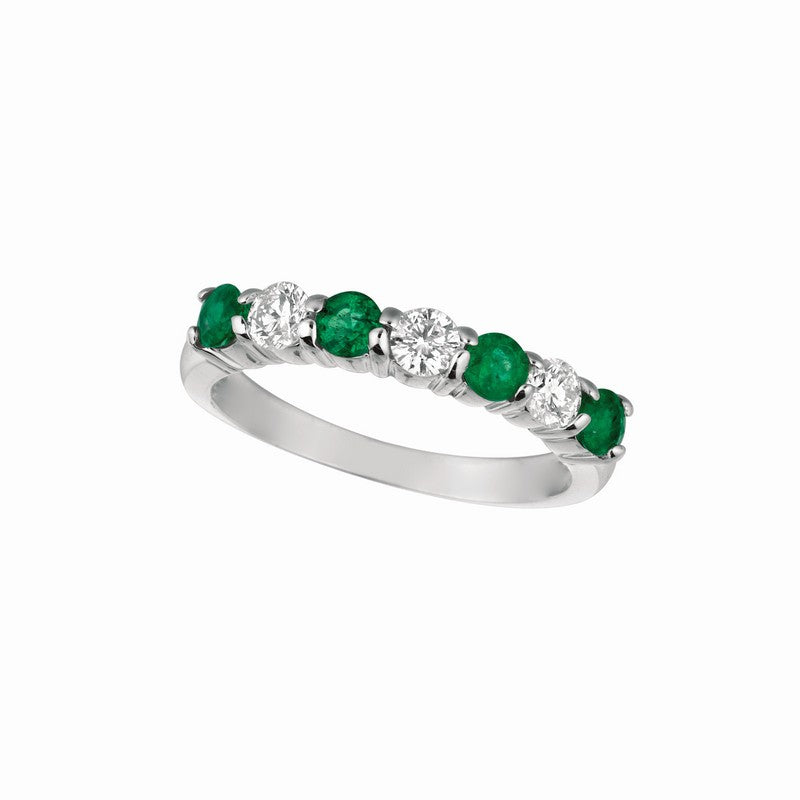 Emerald & Diamond 7 Stones Ring 14K White Gold (1.43 Ctw)