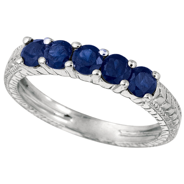 Sapphire 5 Stones Ring 14K White Gold (0.75 Ctw)