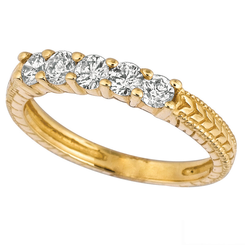 0.50 Carat Natural Diamond Ring G SI 14K Yellow Gold 5 stones