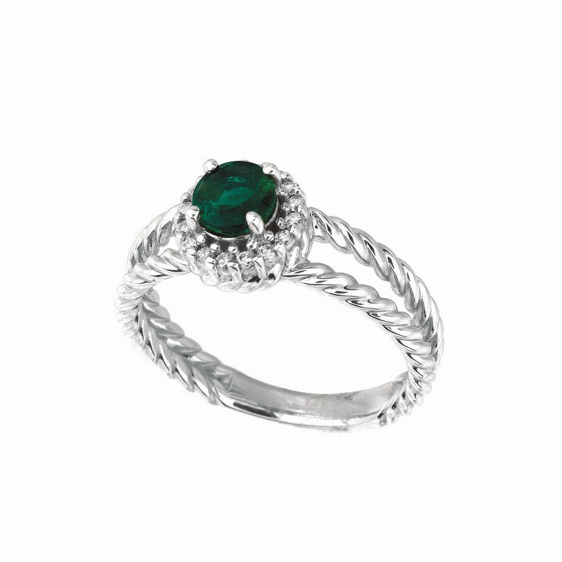 Emerald & Diamond Ring 14K White Gold (0.63 Ctw)