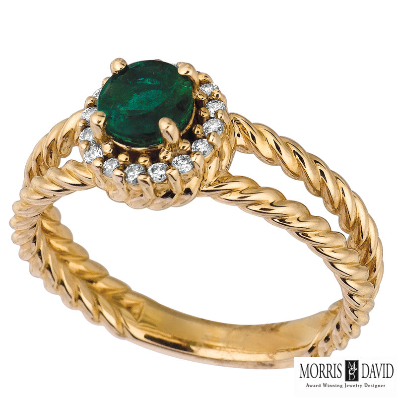 Emerald & Diamond Ring 14K Yellow Gold (0.63 Ctw)