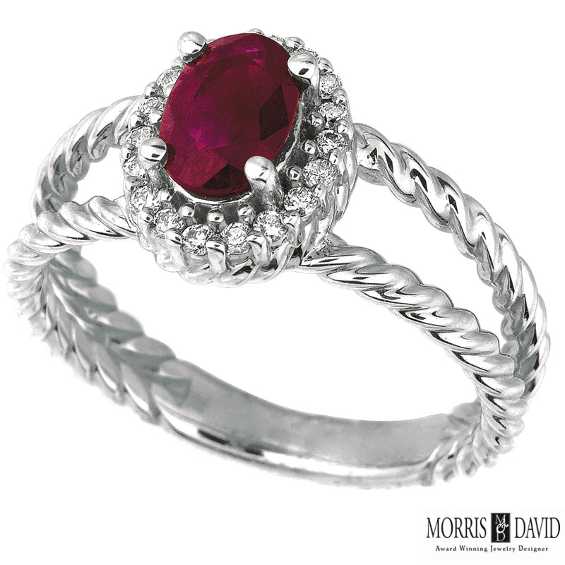 Ruby & Diamond Oval Ring 14K White Gold (1.06 Ctw)