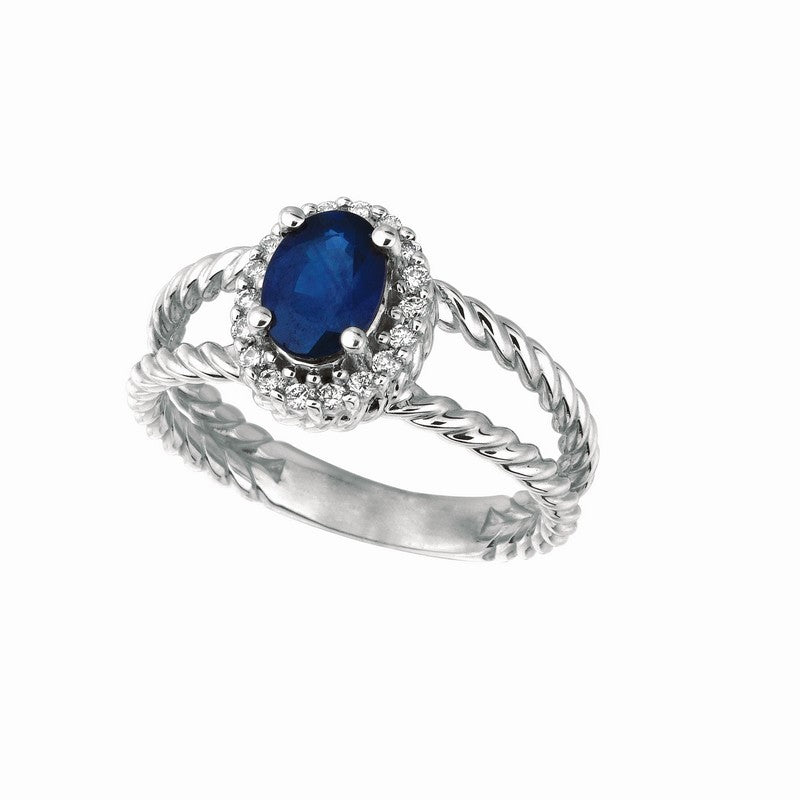 Sapphire & Diamond Oval Ring 14K White Gold (1.37 Ctw)