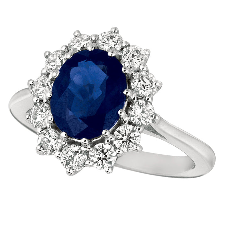 Princess Diana Inspired 3.55 Carat Oval Sapphire & Diamond Ring 14K White Gold