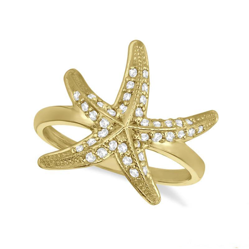 0.35 Carat Natural Diamond Starfish Ring Band G SI 14K Yellow Gold